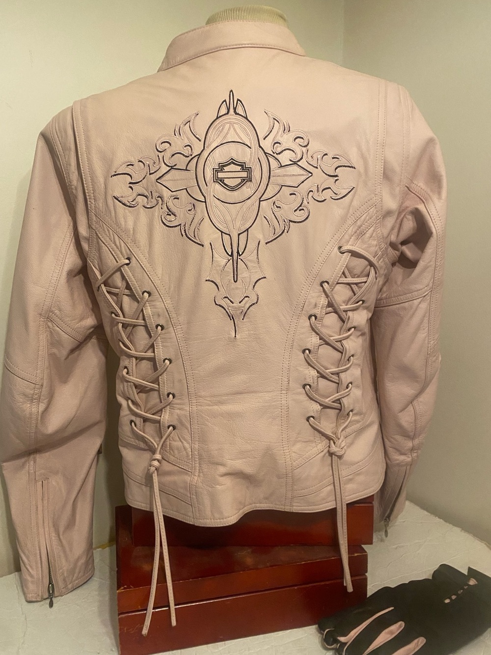 Harley Davidson Ladies Pink Charisma Corset Style Size Large Leather Jacket